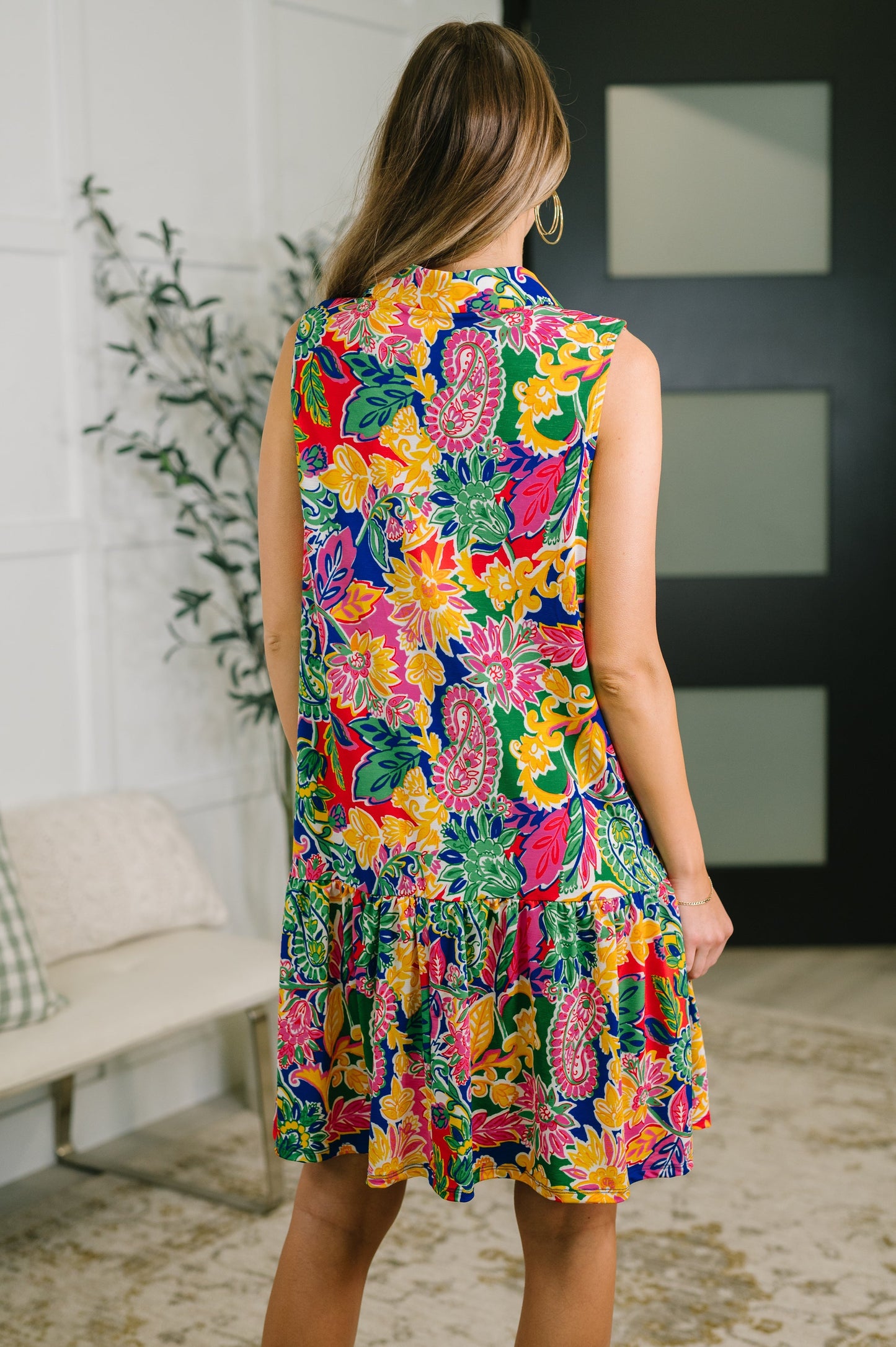Hazel Blues® |  Coral Sands Collared Tank Dress in Floral Paisley