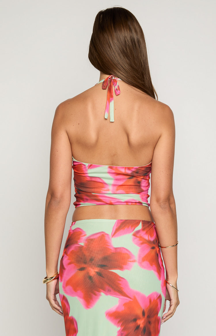 Elsa Green Floral Halter Top