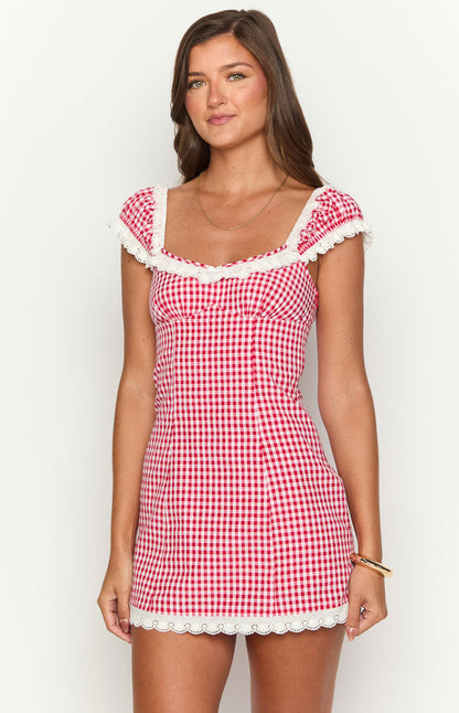 Jolie Red Short Sleeve Mini Dress