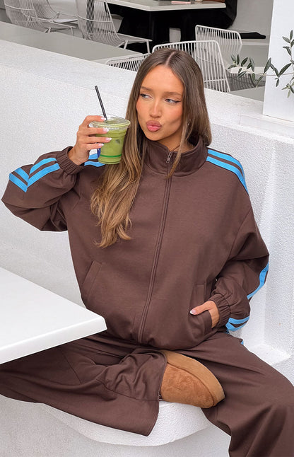 Kosie Chocolate And Blue Stripe Jacket - PRE ORDER