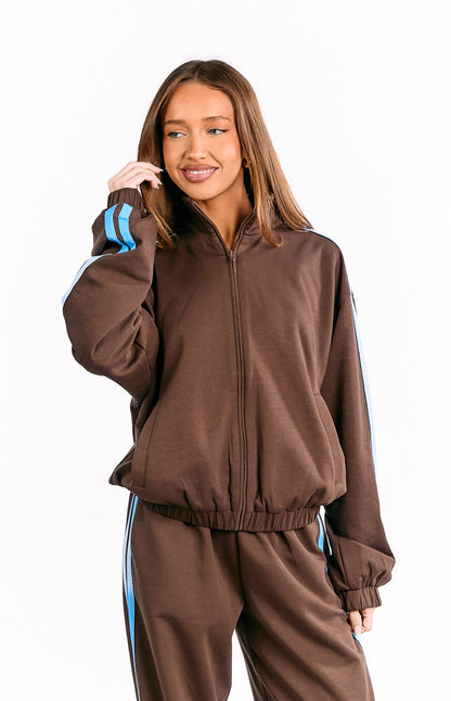 Kosie Chocolate And Blue Stripe Jacket - PRE ORDER