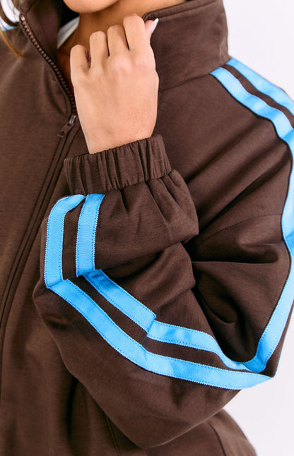 Kosie Chocolate And Blue Stripe Jacket - PRE ORDER