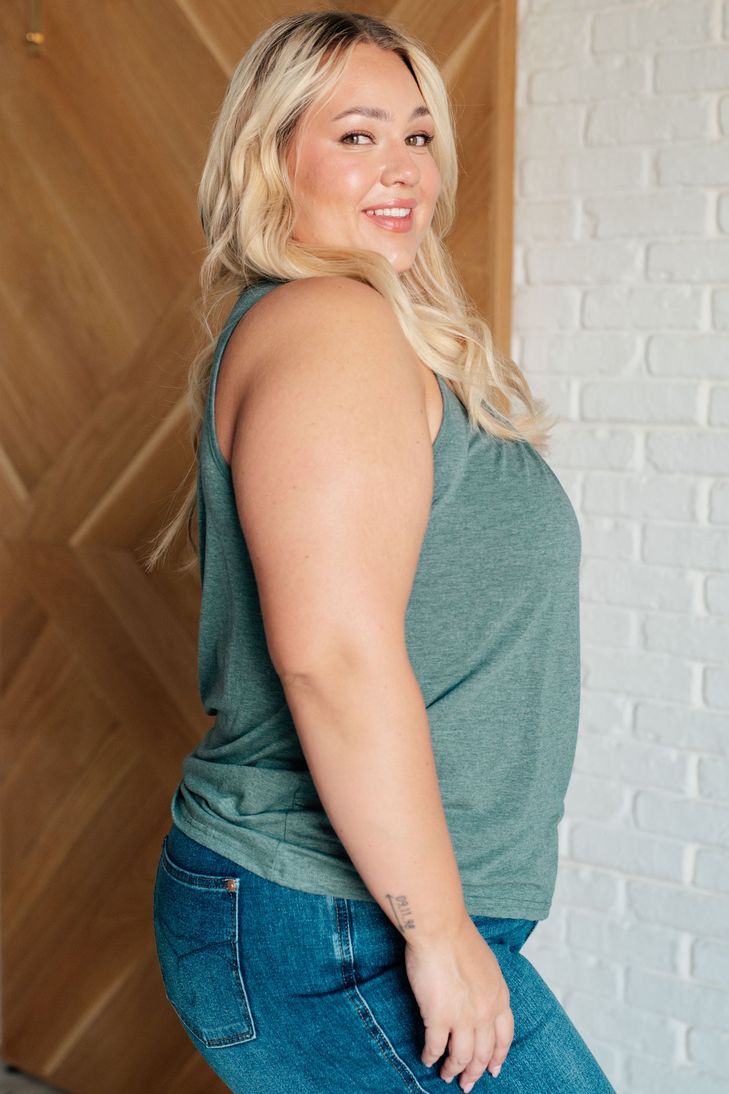 Hazel Blues® |  Not So Anxious V-Neck Tank in Mist