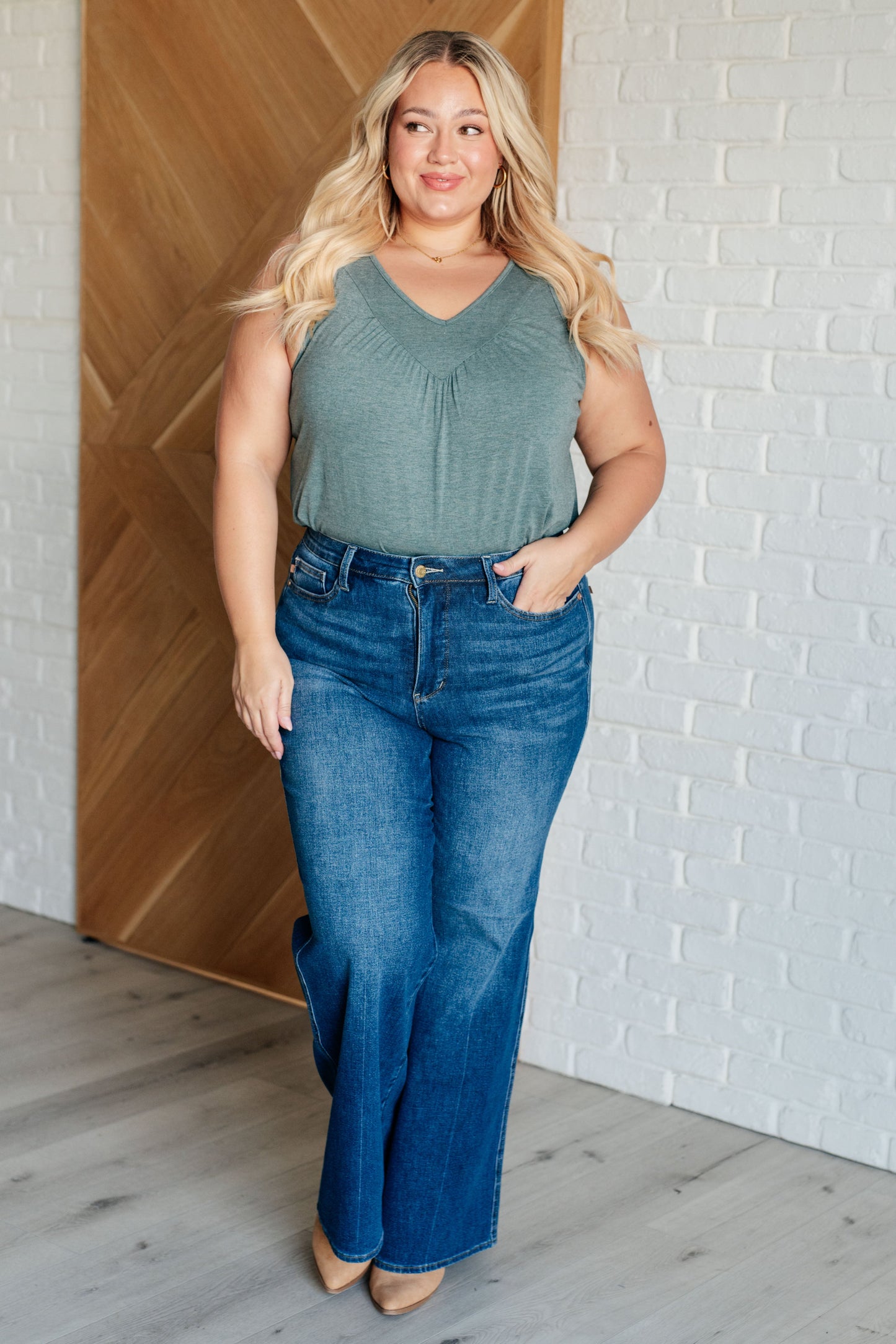 Hazel Blues® |  Not So Anxious V-Neck Tank in Mist