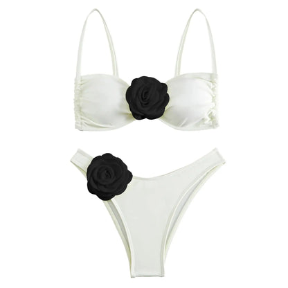 3D Floral Halter Bikini Set