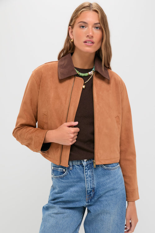 Camel Theo Suede Zip Up Chore Jacket
