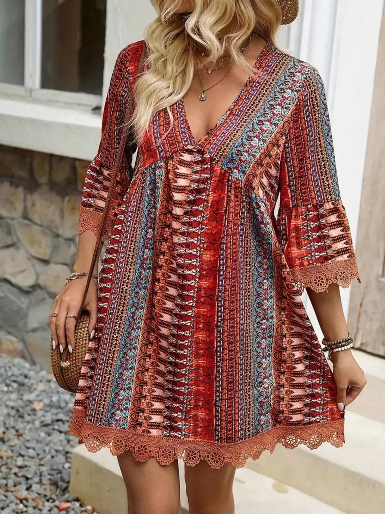 Hazel Blues® |  Printed V-Neck A-Line Dress