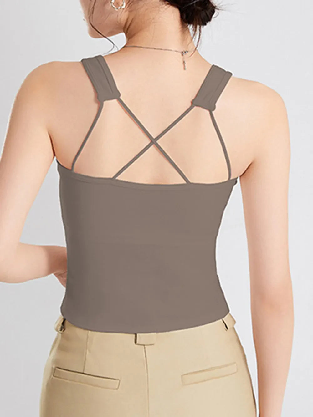 Hazel Blues® |  Crisscross Scoop Neck Wide Strap Cropped Tank with Chest Pads