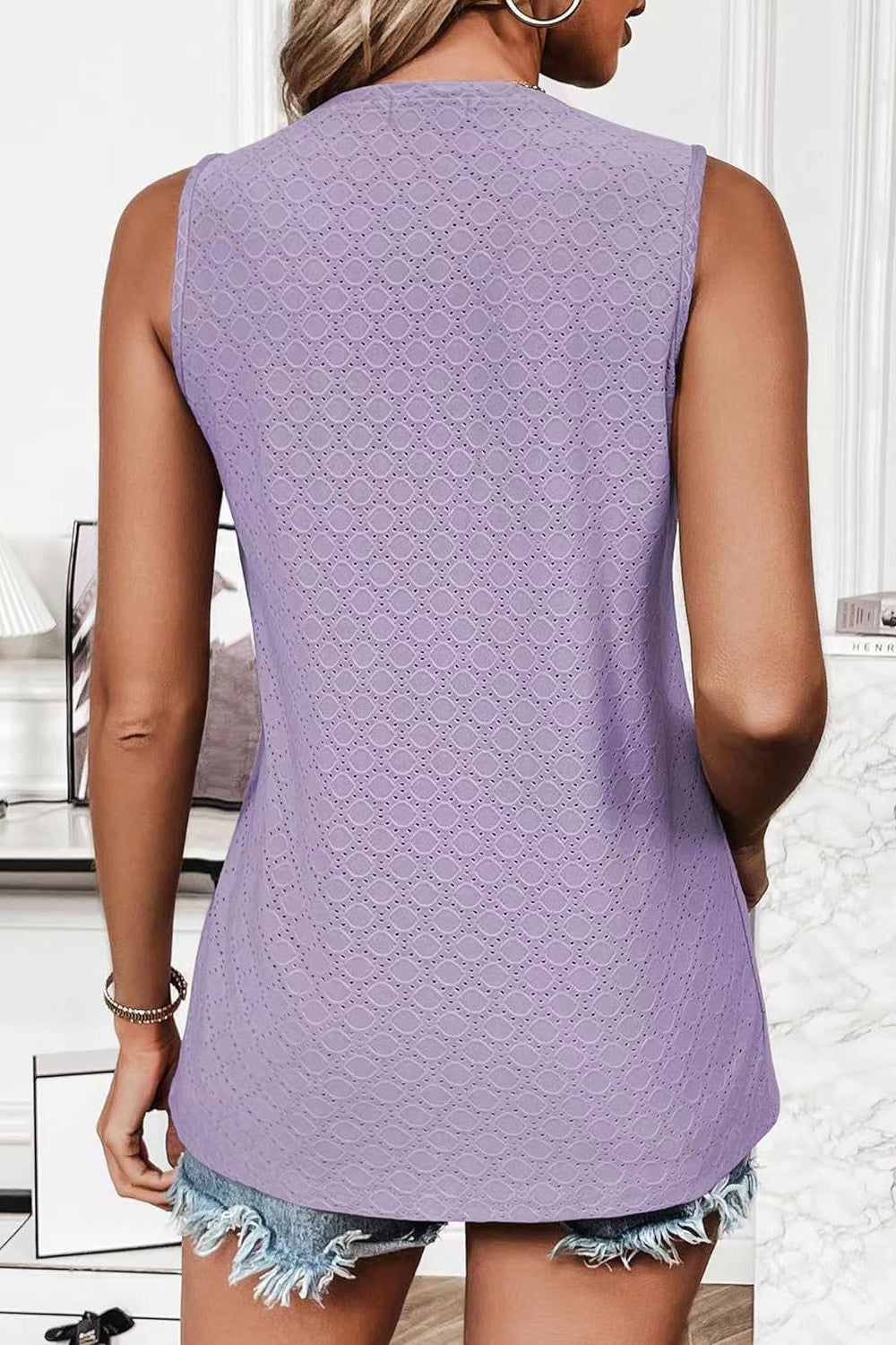 Hazel Blues® |  Eyelet Round Neck Tank