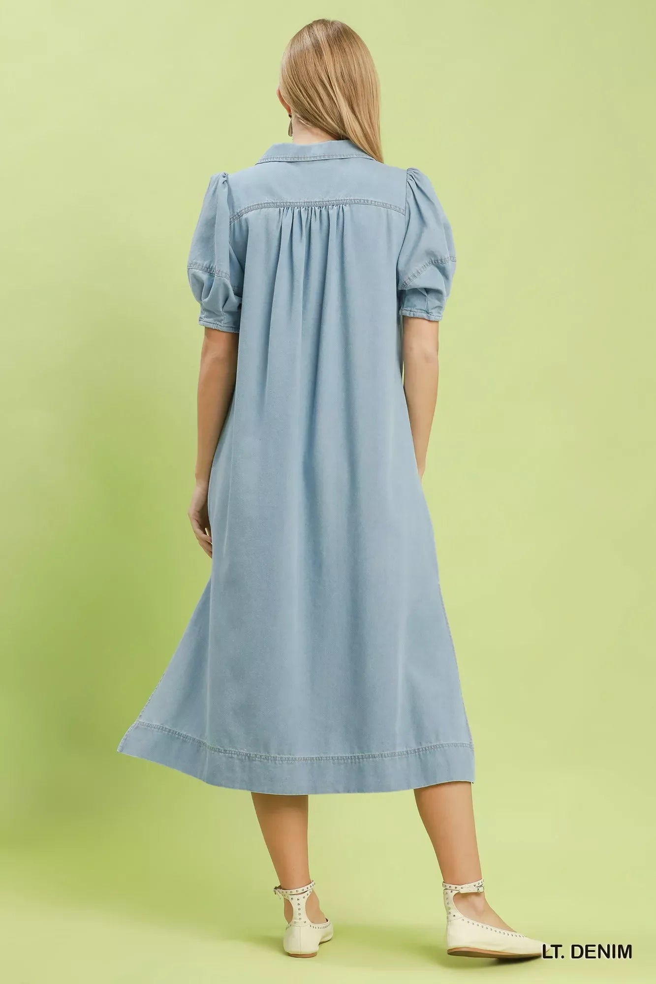 Hazel Blues® |  Umgee Chambray Collared Puff Sleeve Dress