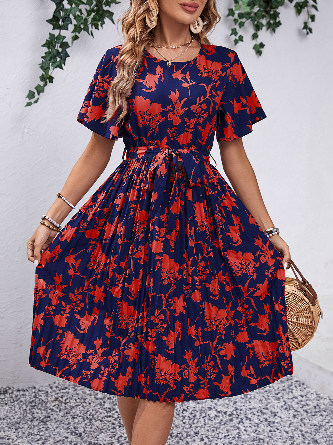 Hazel Blues® |  Printed Round Neck Short Sleeve Dress