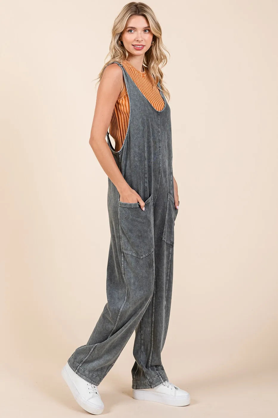 Hazel Blues® |  Mittoshop Mineral Wash Relaxed Fit Sleeveless Harem Jumpsuit