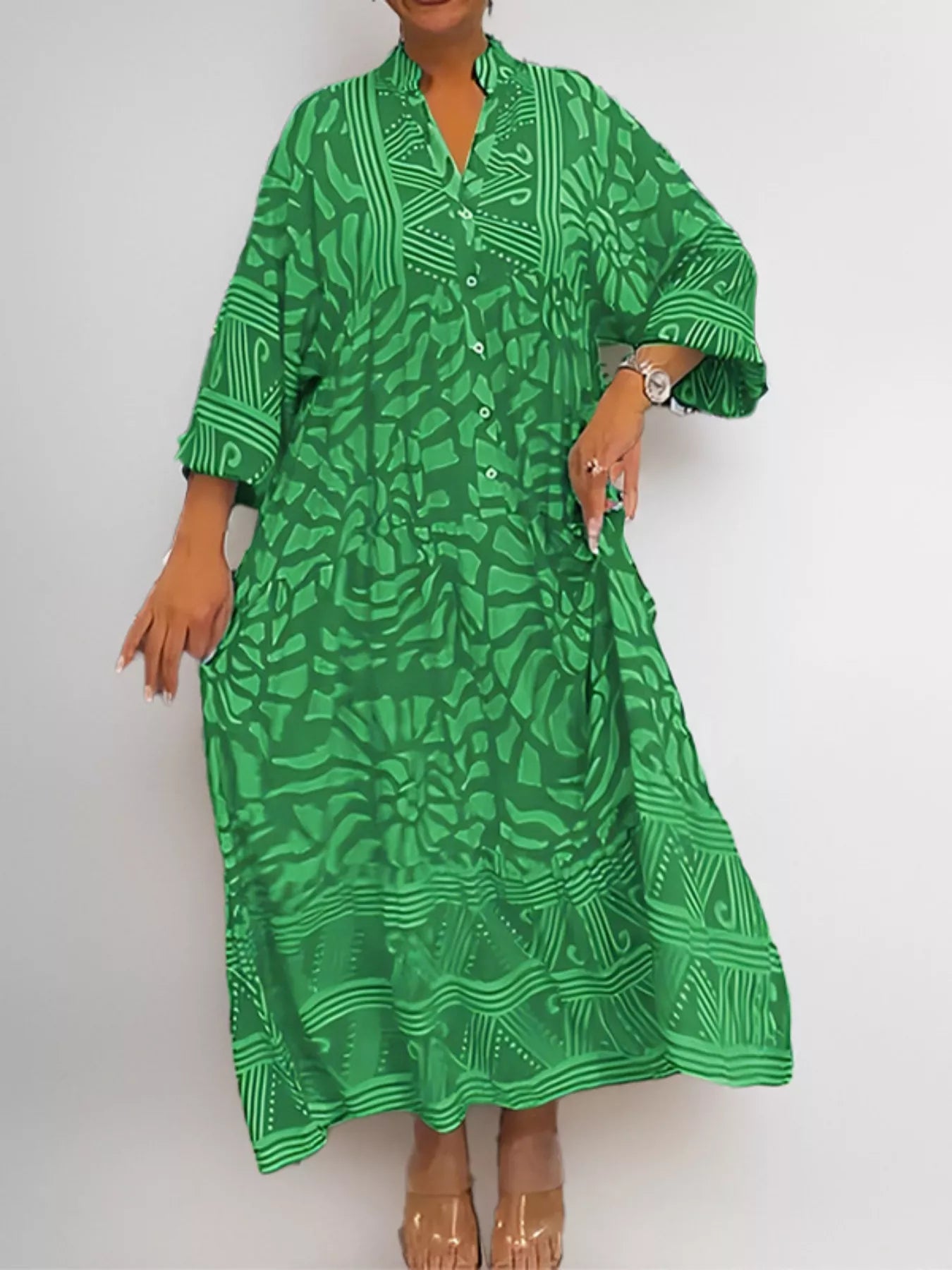 Hazel Blues® |  Printed Button Front Midi Dress