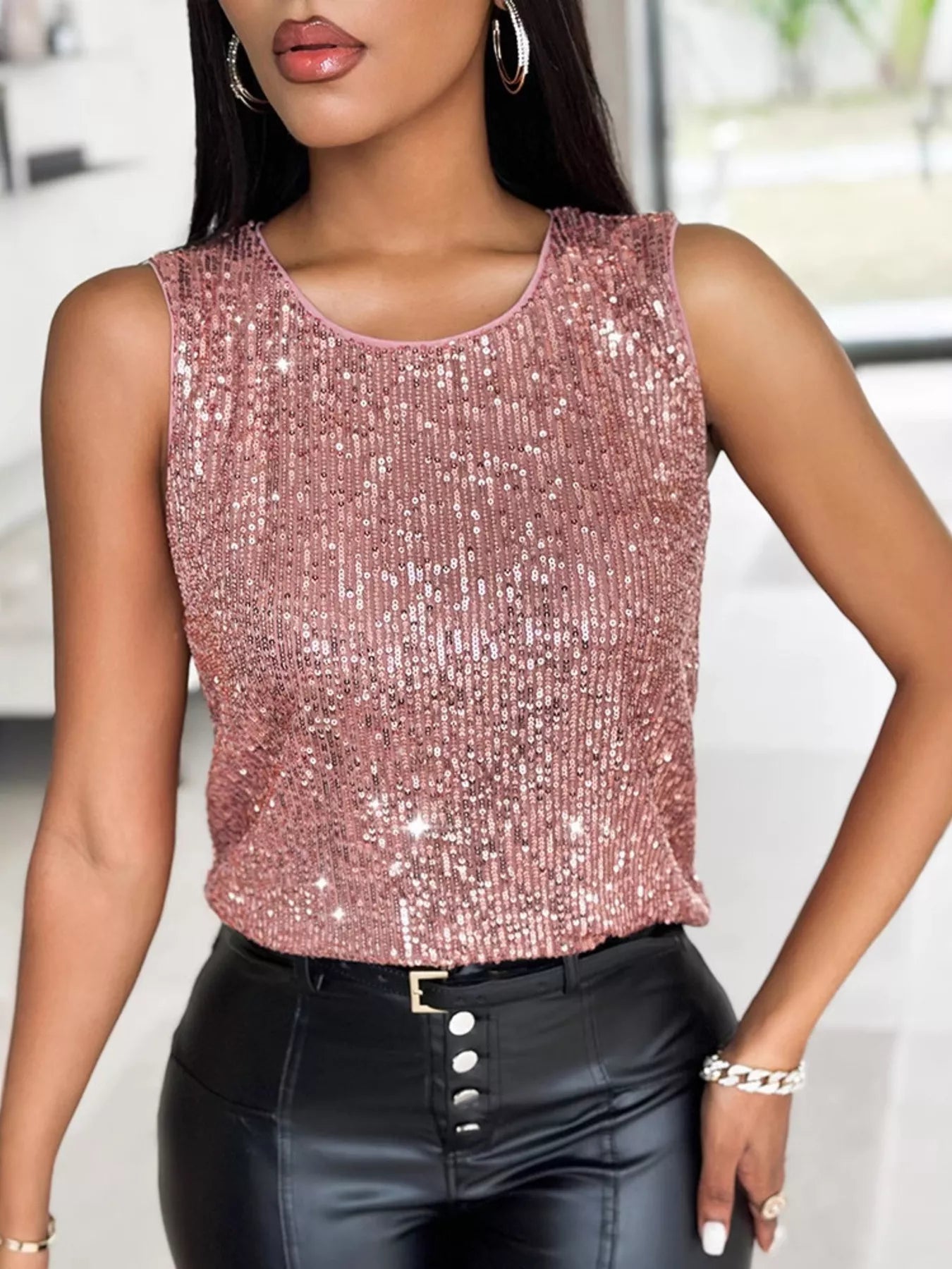 Hazel Blues® |  Sequin Round Neck Tank Top