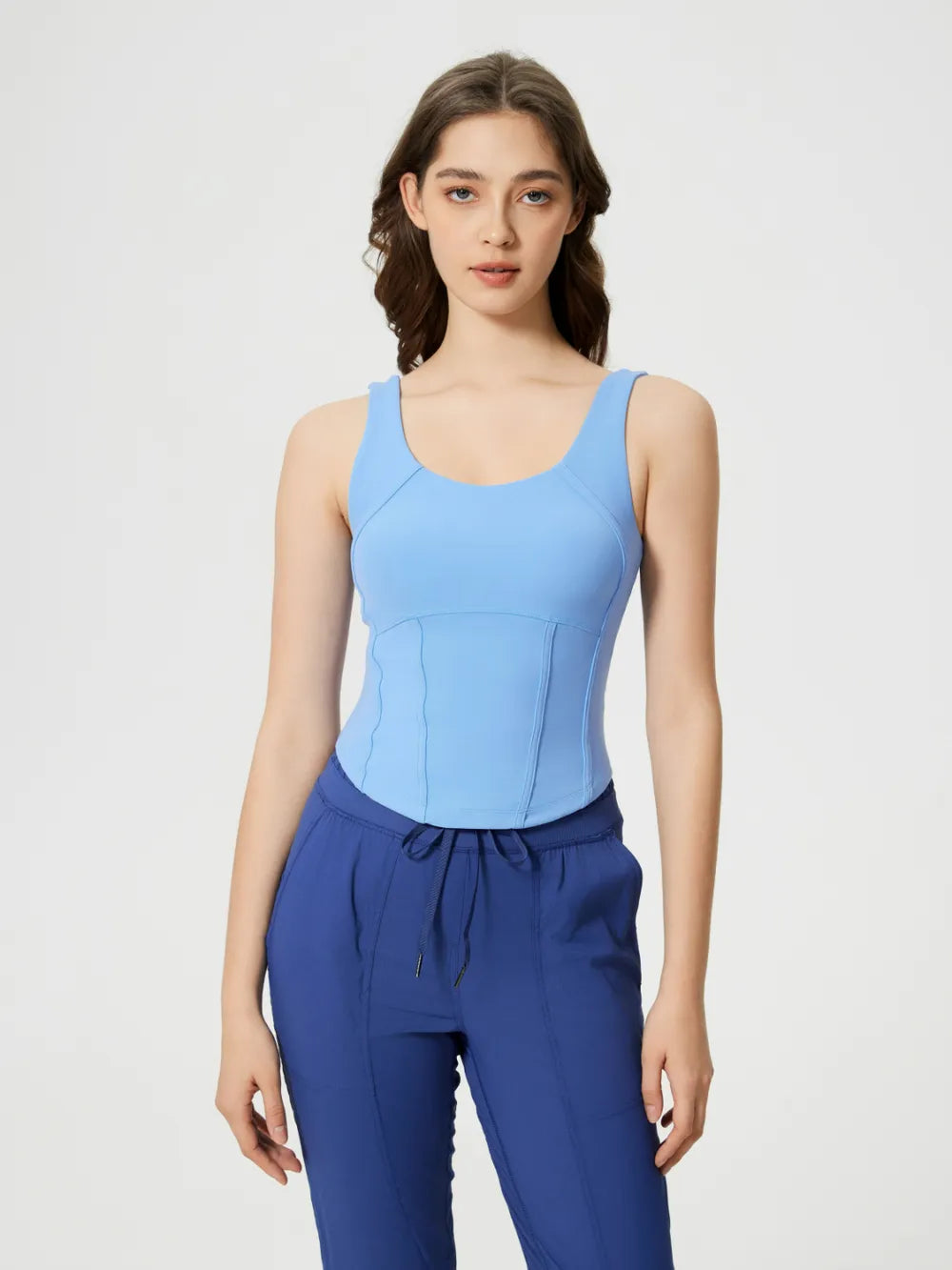 Hazel Blues® |  Millennia Round Neck Wide Strap Active Tank with Detachable Chest Pads