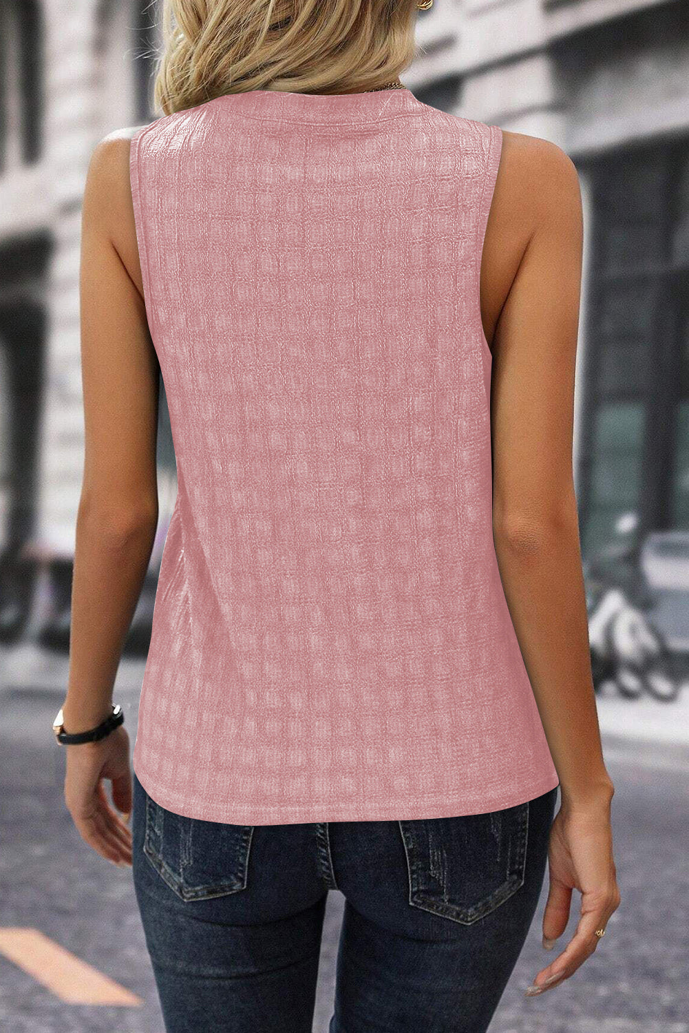 Hazel Blues® |  Solid Notched Sleeveless Blouse
