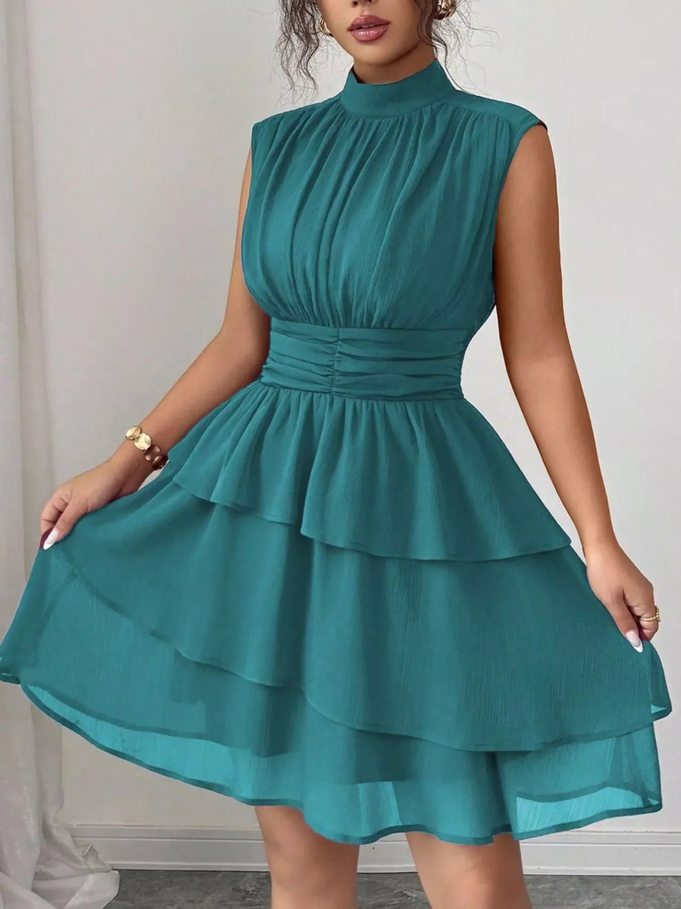 Ruffle Romance Dress | Ruffle Sleeveless Mock Neck Dress