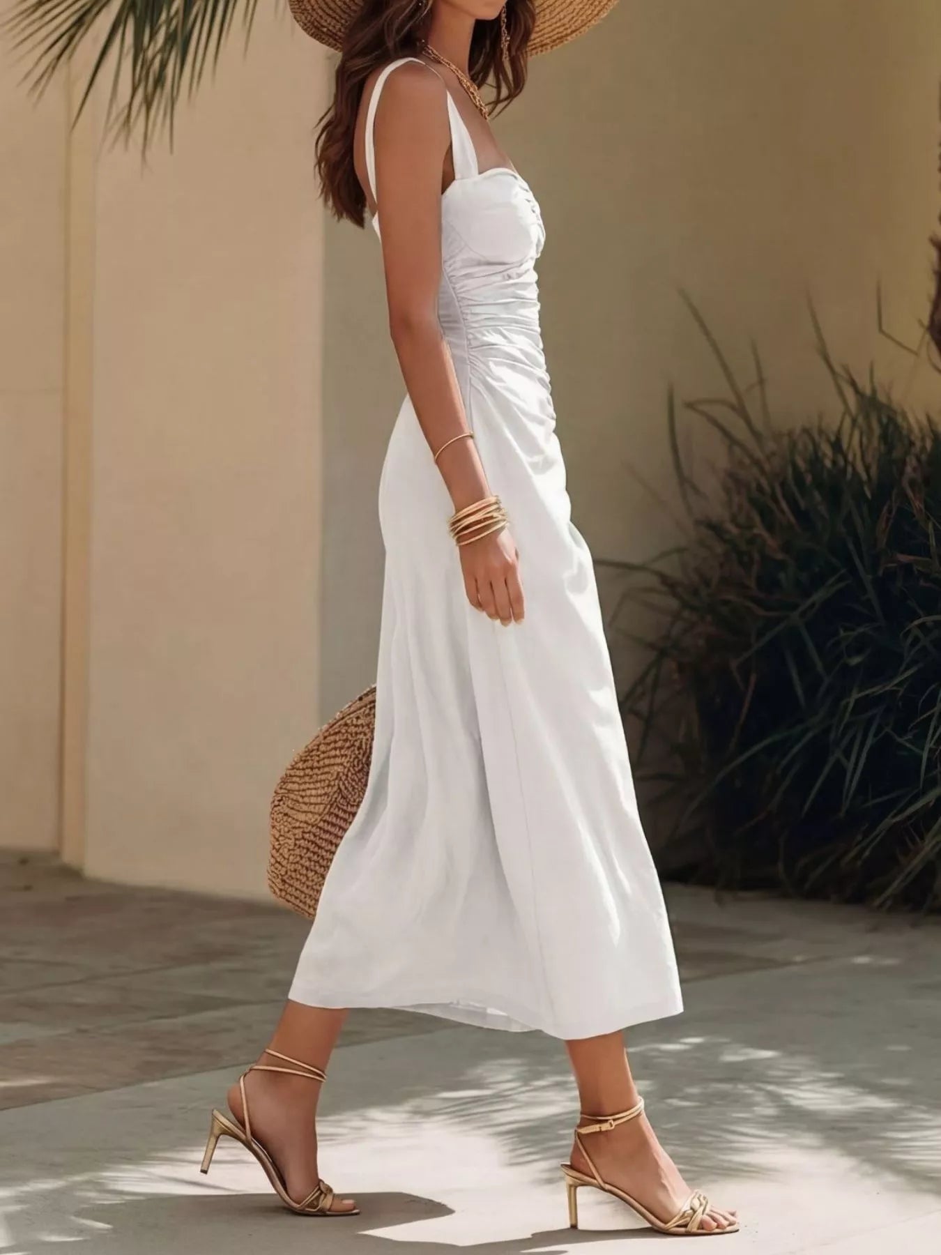 Hazel Blues® |  Ruched Sweetheart Neck Midi Dress