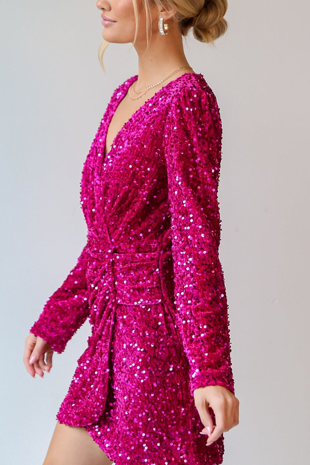 Hazel Blues® |  Sequin Surplice Long Sleeve Mini Dress