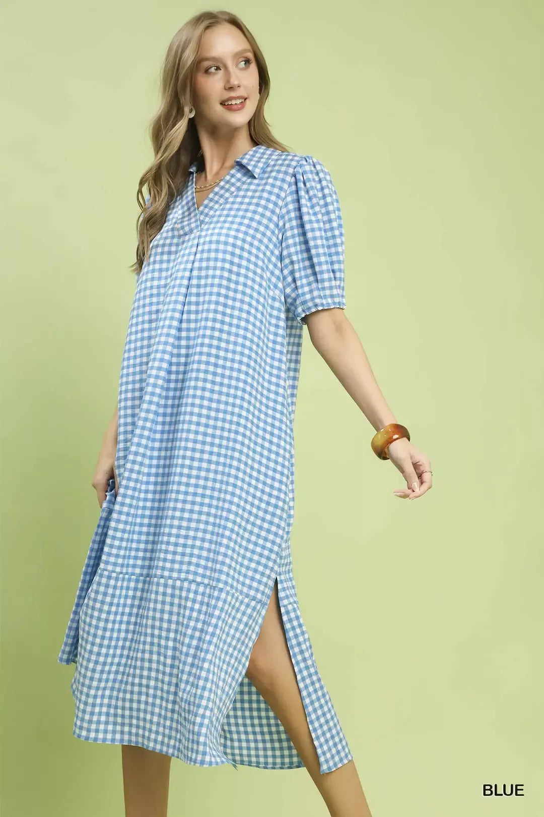 Hazel Blues® |  Umgee Gingham Midi Dress with Side Pockets