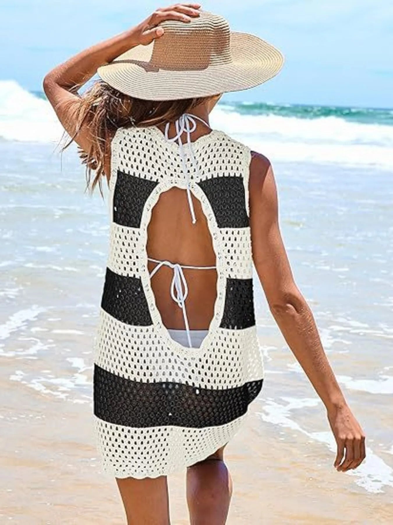 Hazel Blues® |  Color Block Openwork Sleeveless Cutout Back Cover-Up