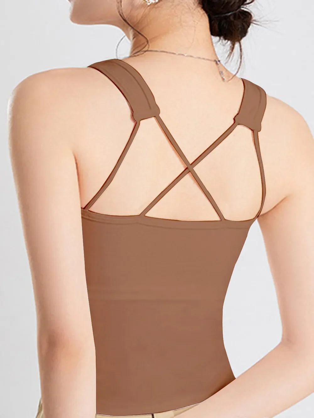 Hazel Blues® |  Crisscross Scoop Neck Wide Strap Cropped Tank with Chest Pads