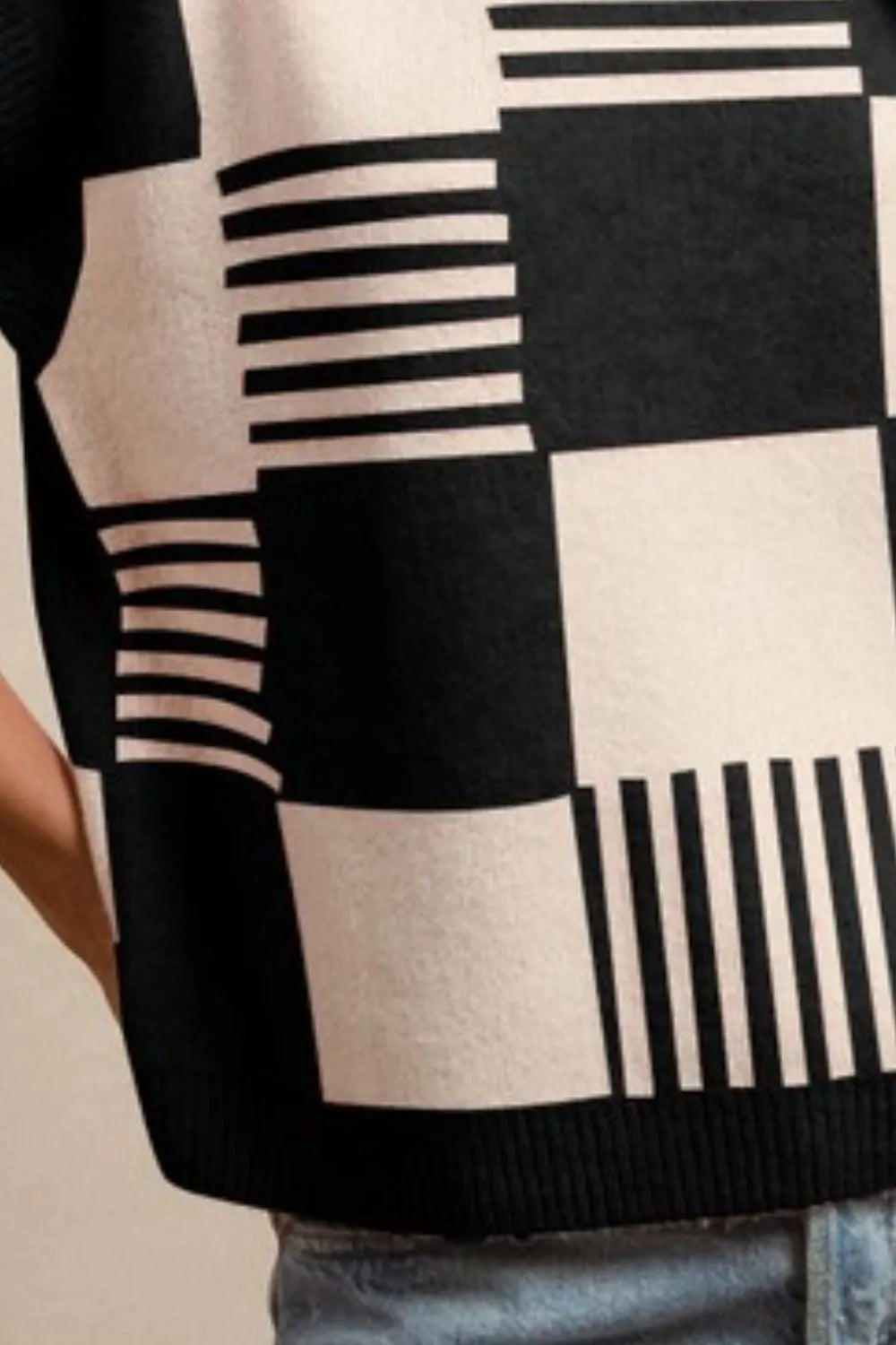 Hazel Blues® |  BiBi Checker With Stripes Pattern Sleeveless Sweater