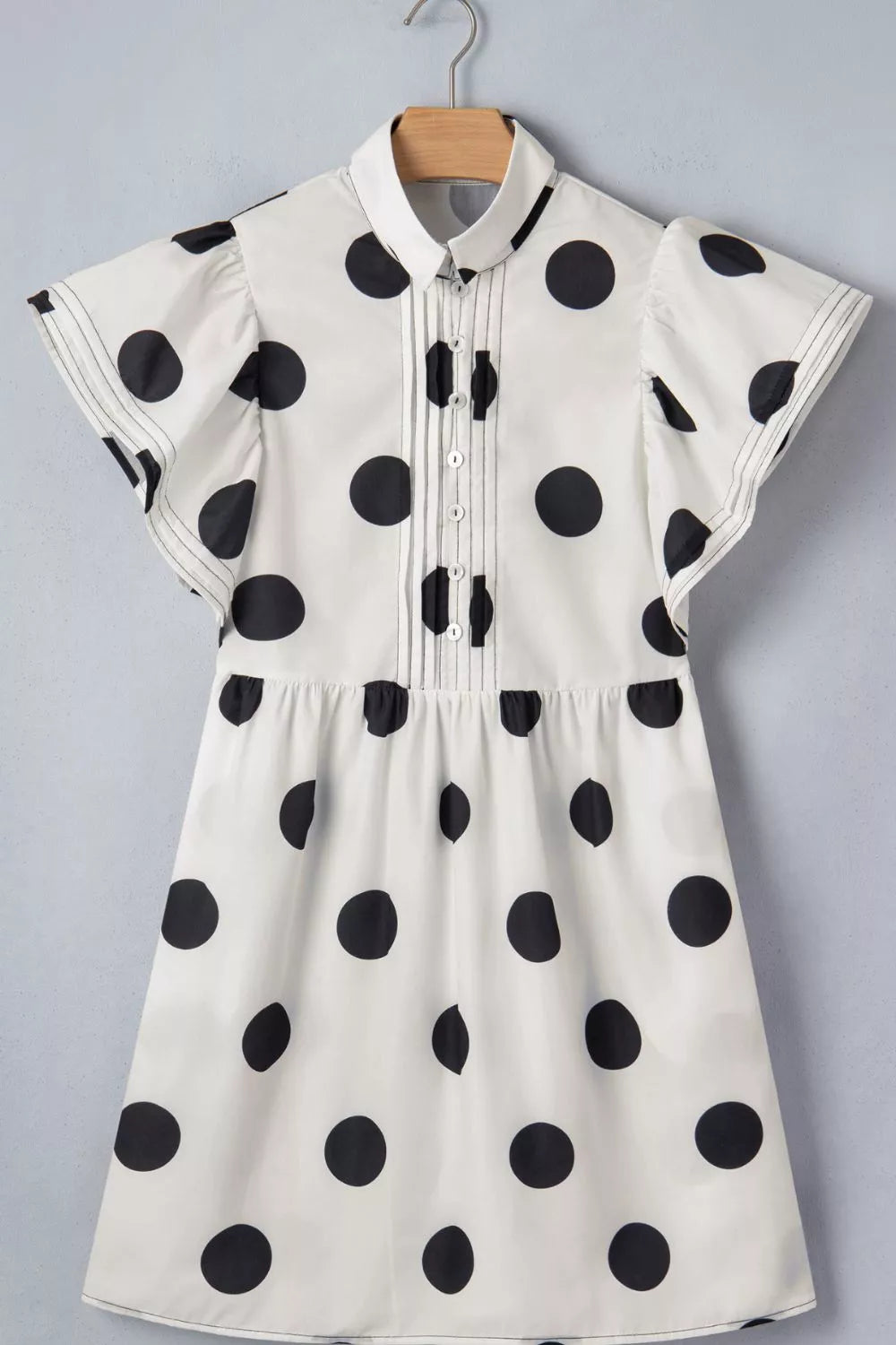 Hazel Blues® |  Polka Dot Print Half Button Ruffled Short Sleeve Loose Mini Dress