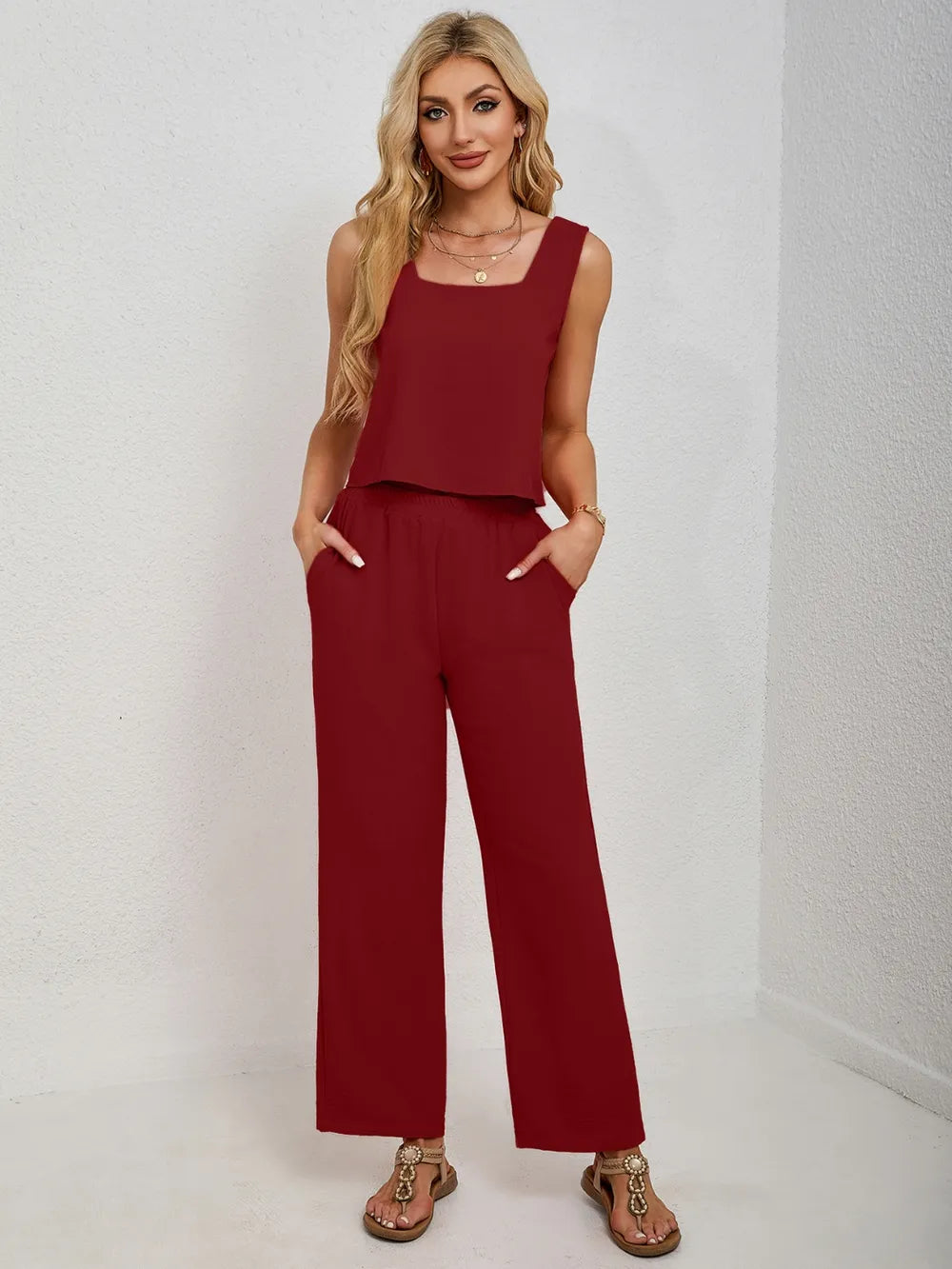 Hazel Blues® |  Square Neck Tank and Wide Leg Pants Set