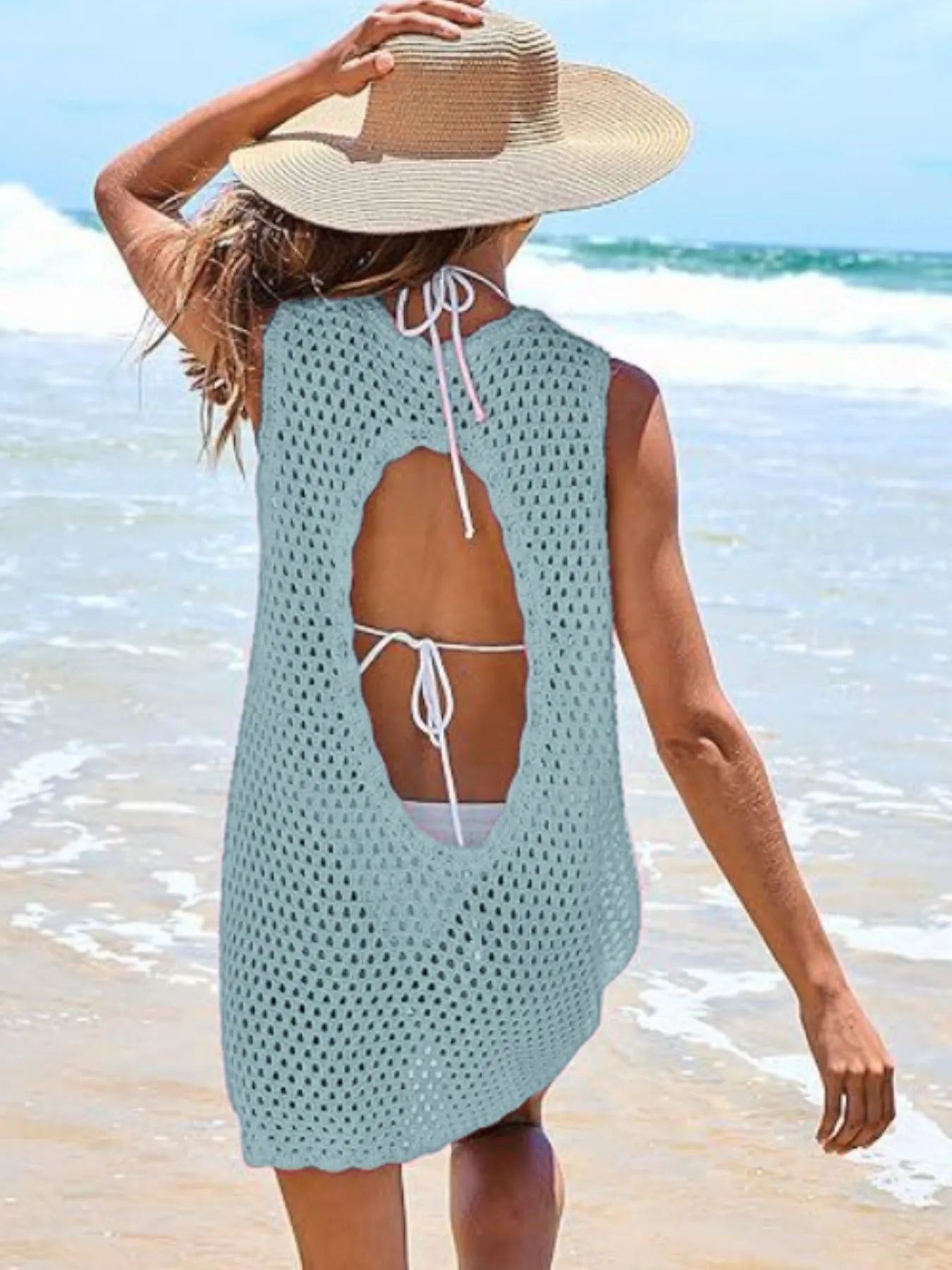 Hazel Blues® |  Color Block Openwork Sleeveless Cutout Back Cover-Up