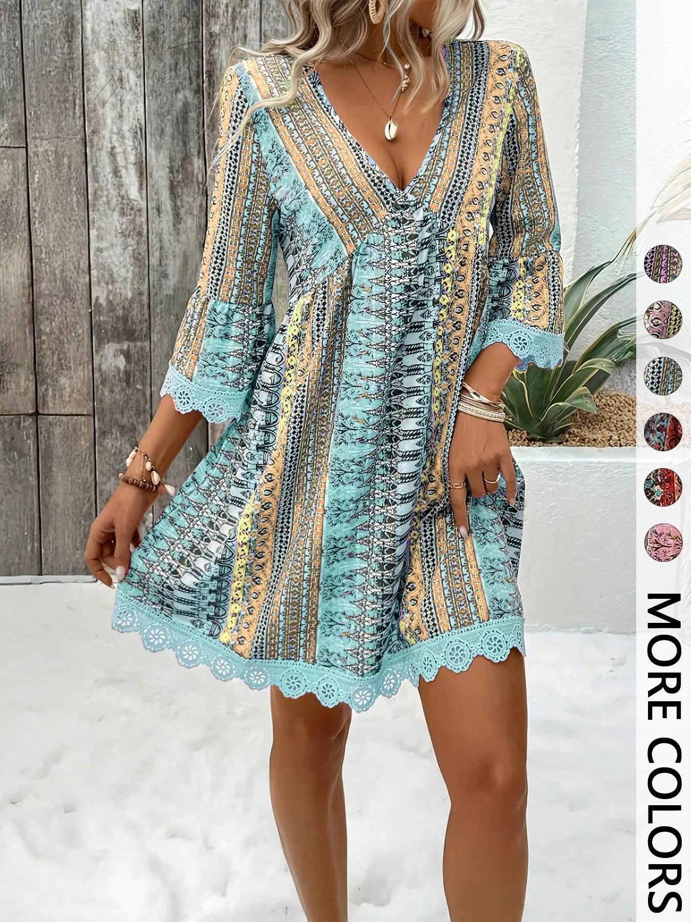 Hazel Blues® |  Printed V-Neck A-Line Dress