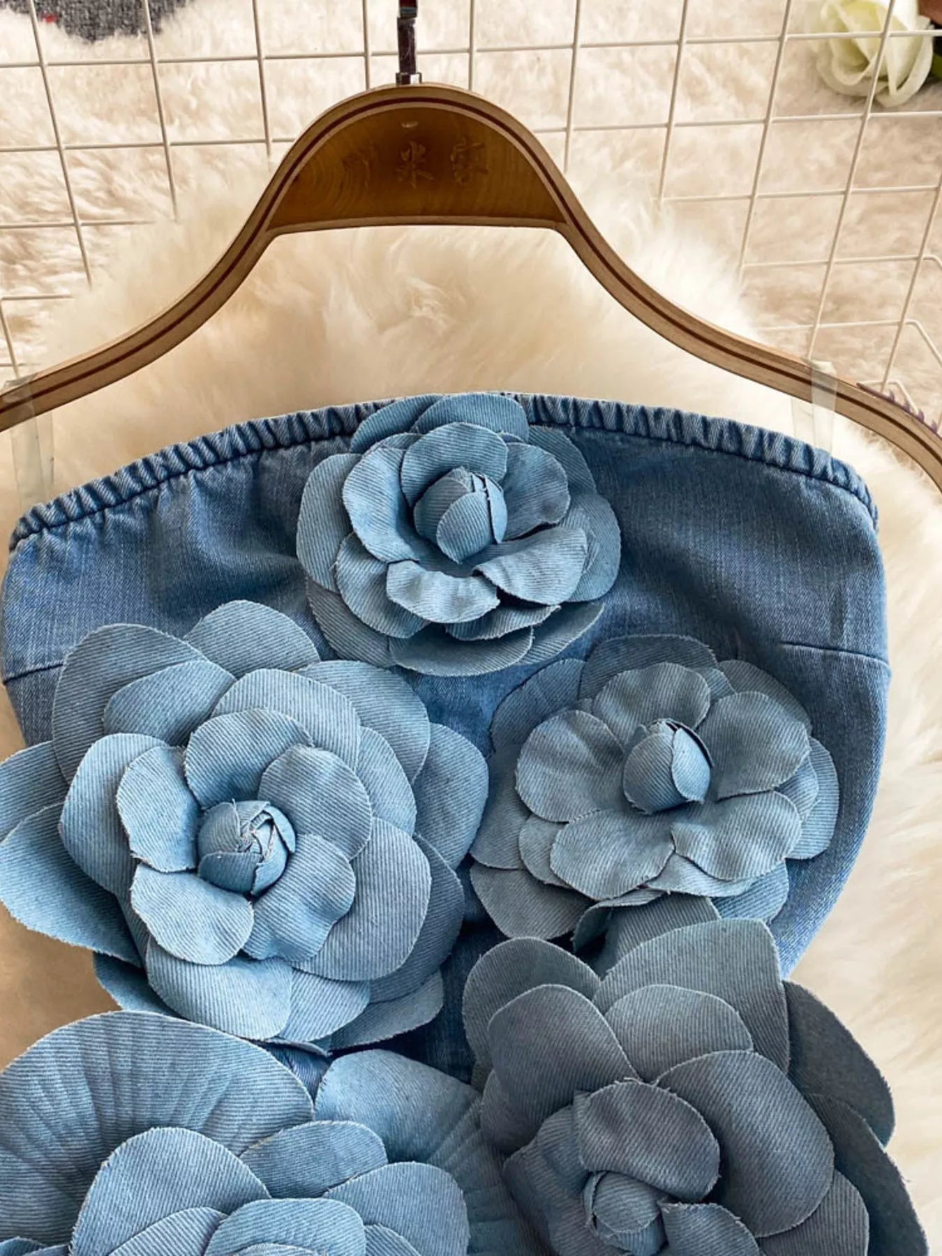 Hazel Blues® |  Floral Applique Strapless Denim Dress