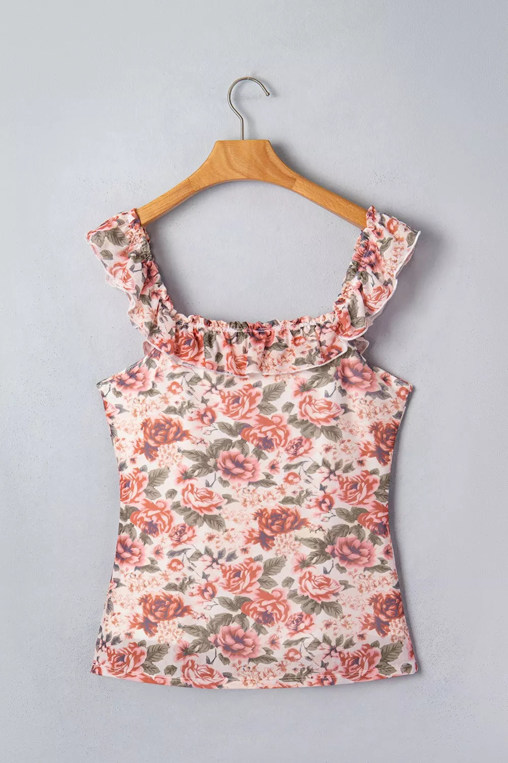 Hazel Blues® |  Floral Print Ruffle Trim Tank
