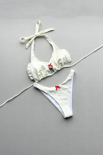 Chic Solid Bikini Set And Skirt Three Piece Swim Sets