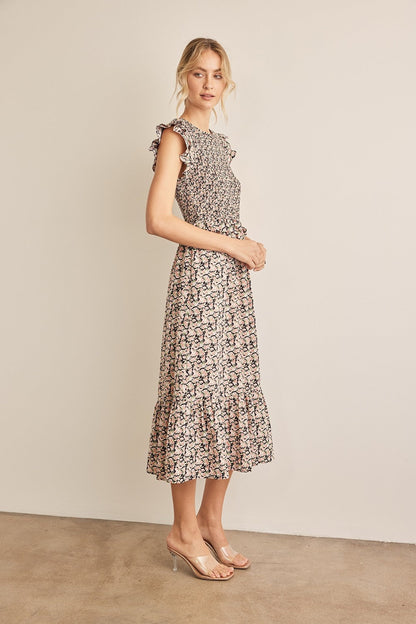 Hazel Blues® |  In February Floral Smocked Ruffled Midi Dress