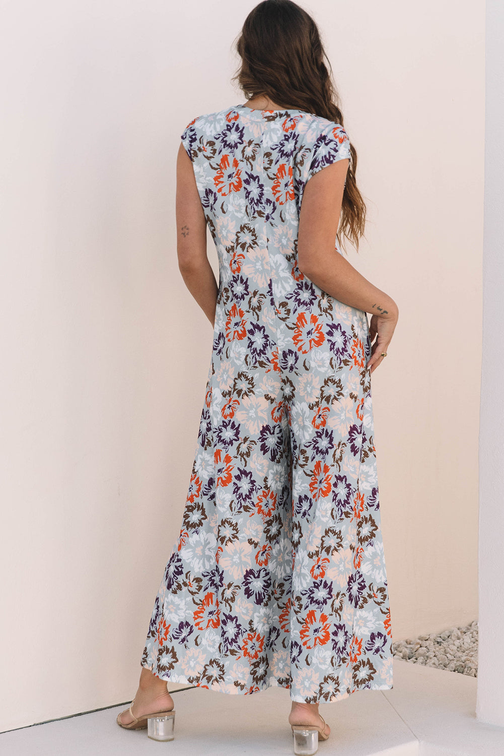 Hazel Blues® |  Floral Sleeveless Button Front Wide Leg Jumpsuit