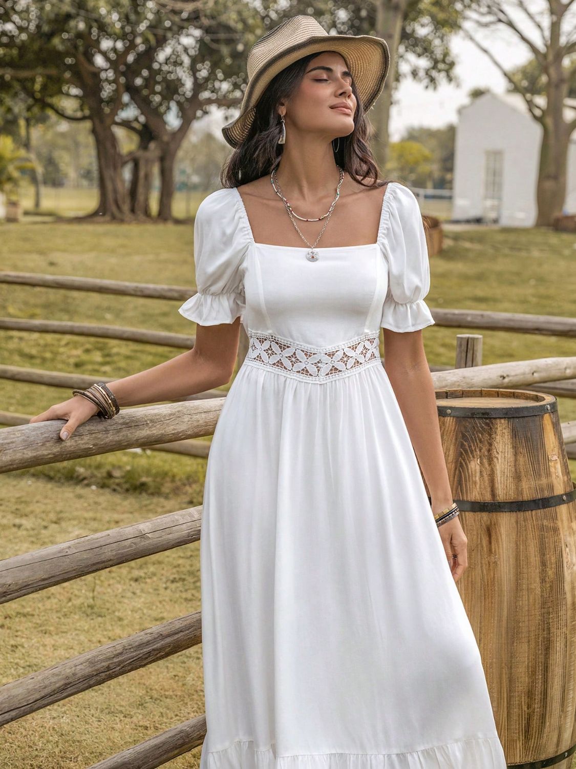 Hazel Blues® |  Square Neck Flounce Sleeve Midi Dress