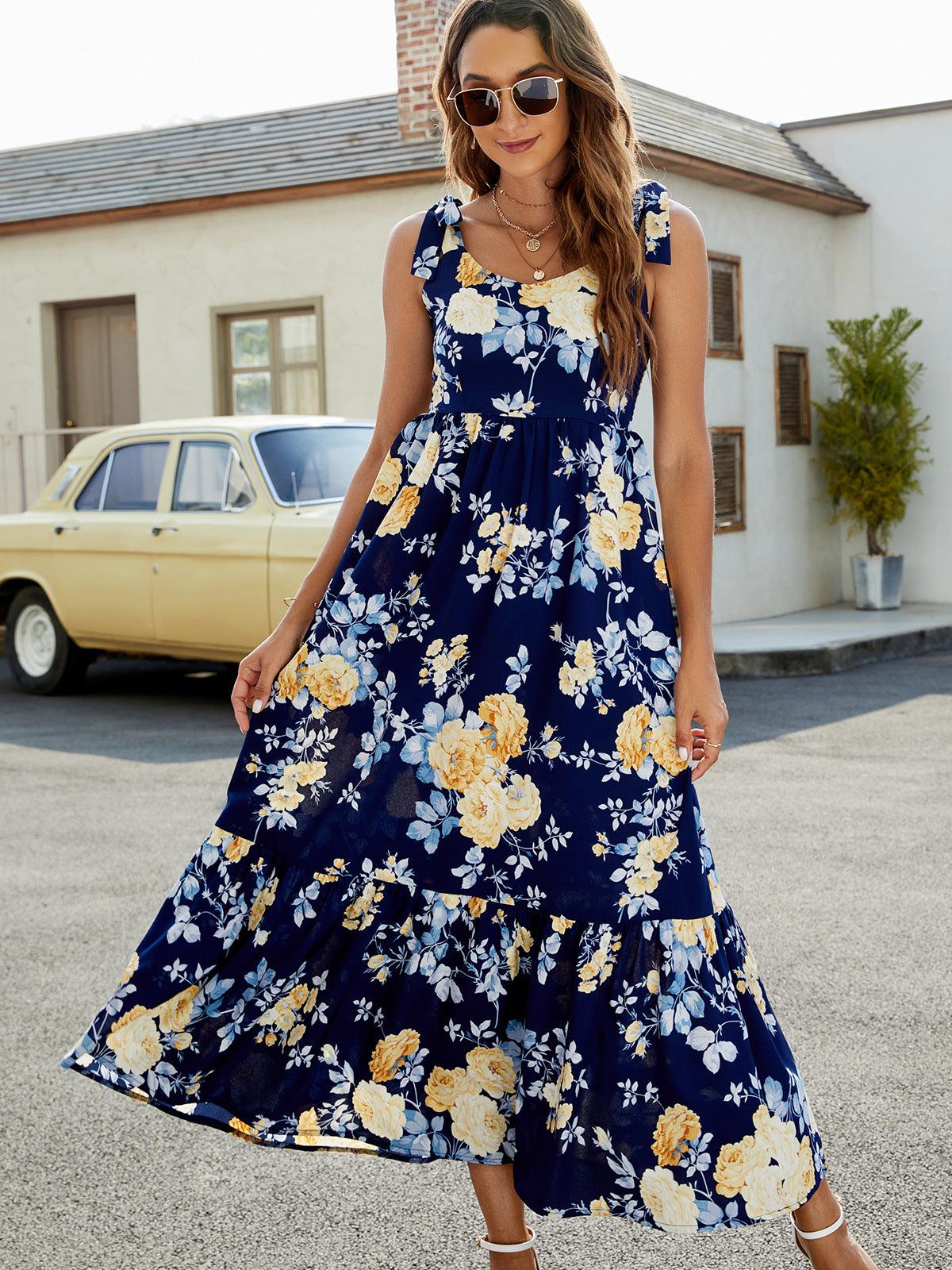Hazel Blues® | Floral Tie-Shoulder Sleeveless Dress