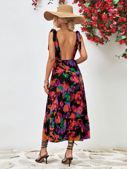 Hazel Blues® |  Multicolored V-Neck Backless Midi Dress