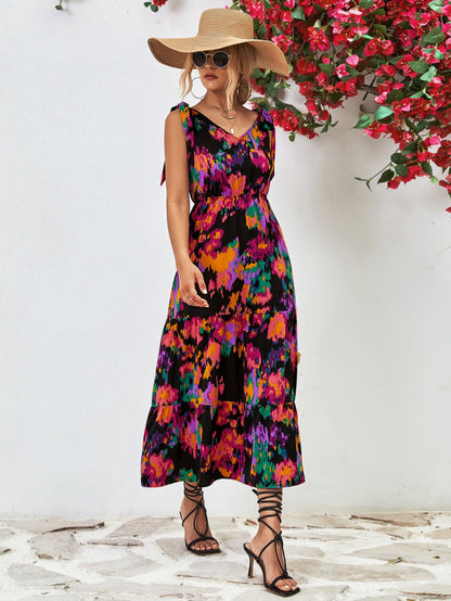Hazel Blues® |  Multicolored V-Neck Backless Midi Dress
