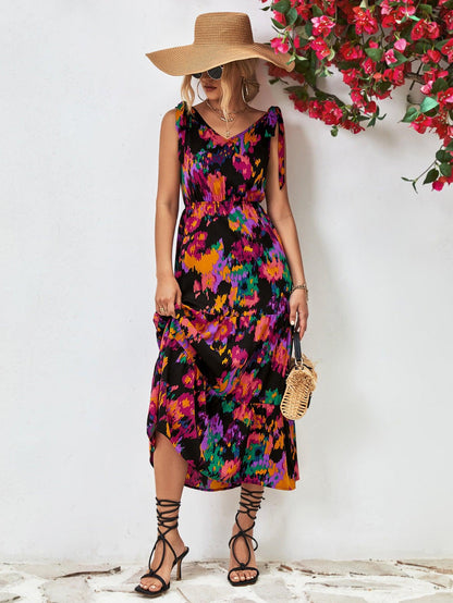 Hazel Blues® |  Multicolored V-Neck Backless Midi Dress