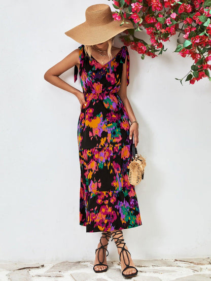 Hazel Blues® |  Multicolored V-Neck Backless Midi Dress