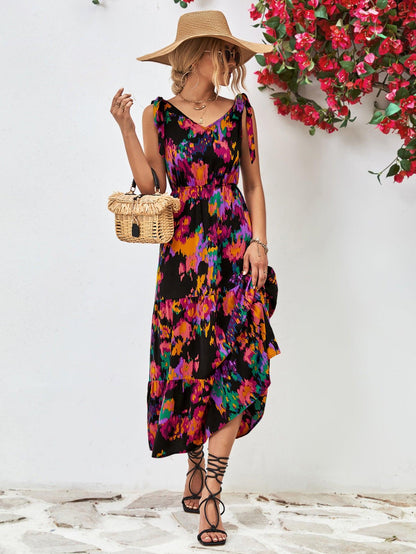 Hazel Blues® |  Multicolored V-Neck Backless Midi Dress