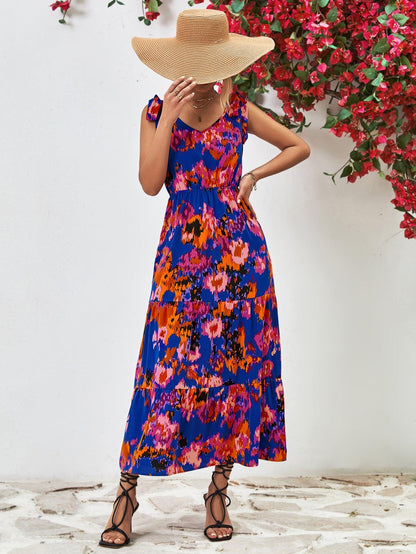 Hazel Blues® |  Multicolored V-Neck Backless Midi Dress