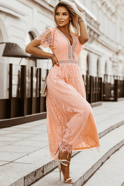 Hazel Blues® |  Scalloped Trim Lace Plunge Dress