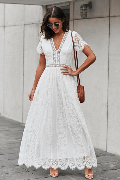 Hazel Blues® |  Scalloped Trim Lace Plunge Dress