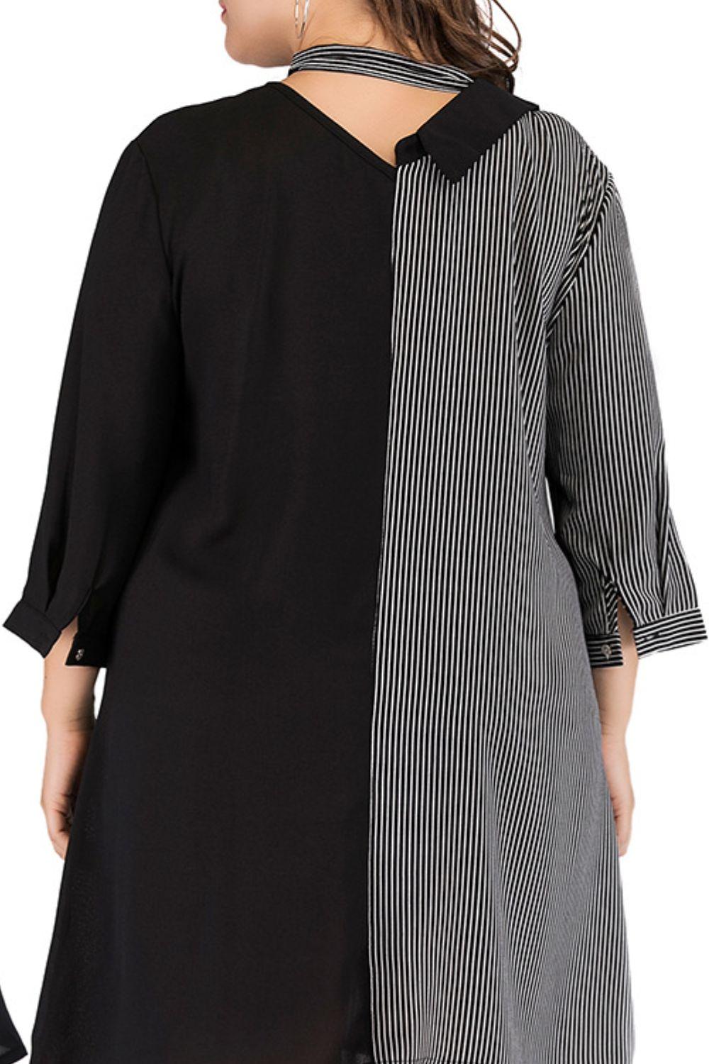 Hazel Blues® | Striped Color Block Tie-Neck Dress