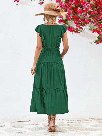 Hazel Blues® |  Tie Belt Ruffled Tiered Dress