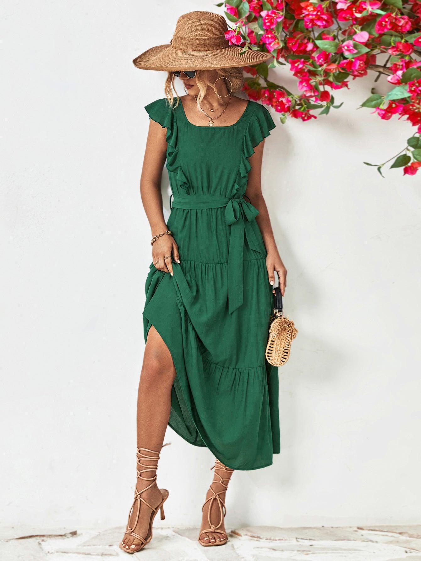 Hazel Blues® |  Tie Belt Ruffled Tiered Dress
