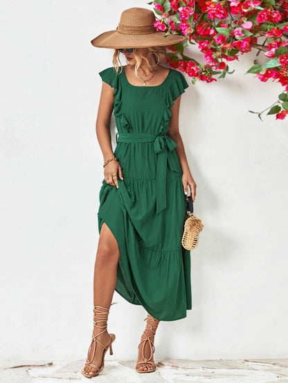 Hazel Blues® |  Tie Belt Ruffled Tiered Dress